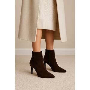 Prada Vero Cuoio Suede Leather Pointed Toe Cone Heel Ankle Bootie Brown Women 36